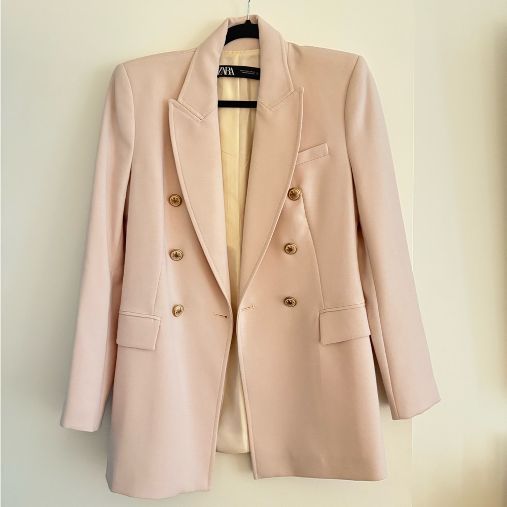 Zara Women's Blush Double-Breasted Blazer